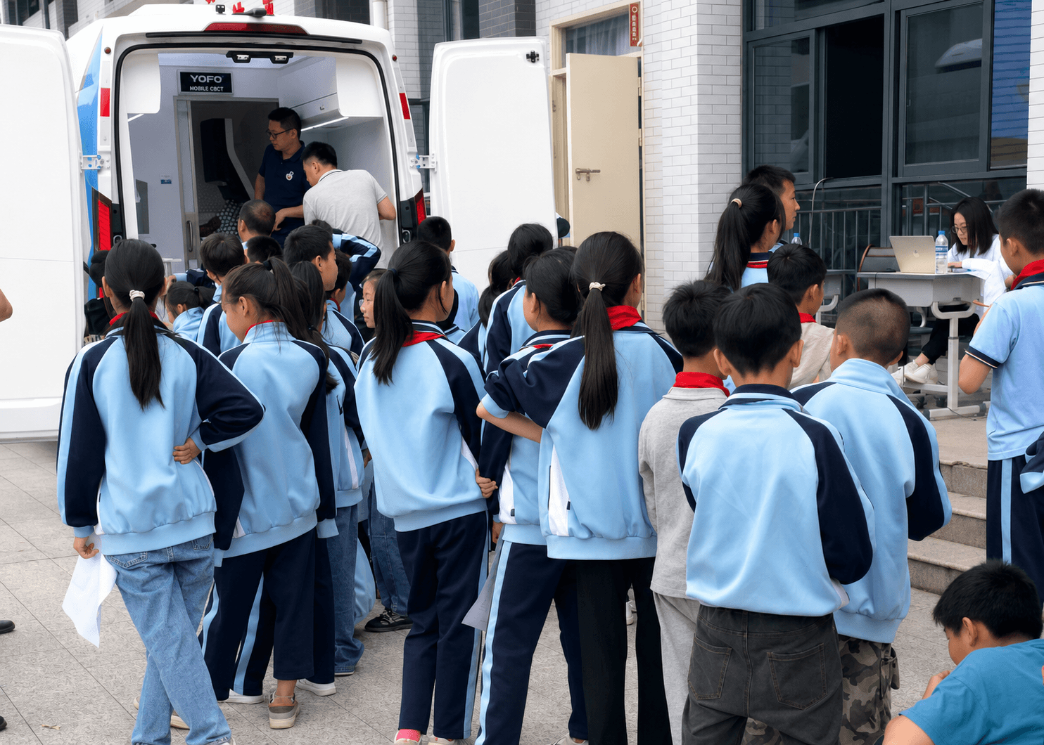 Children receiving mobile dental imaging care