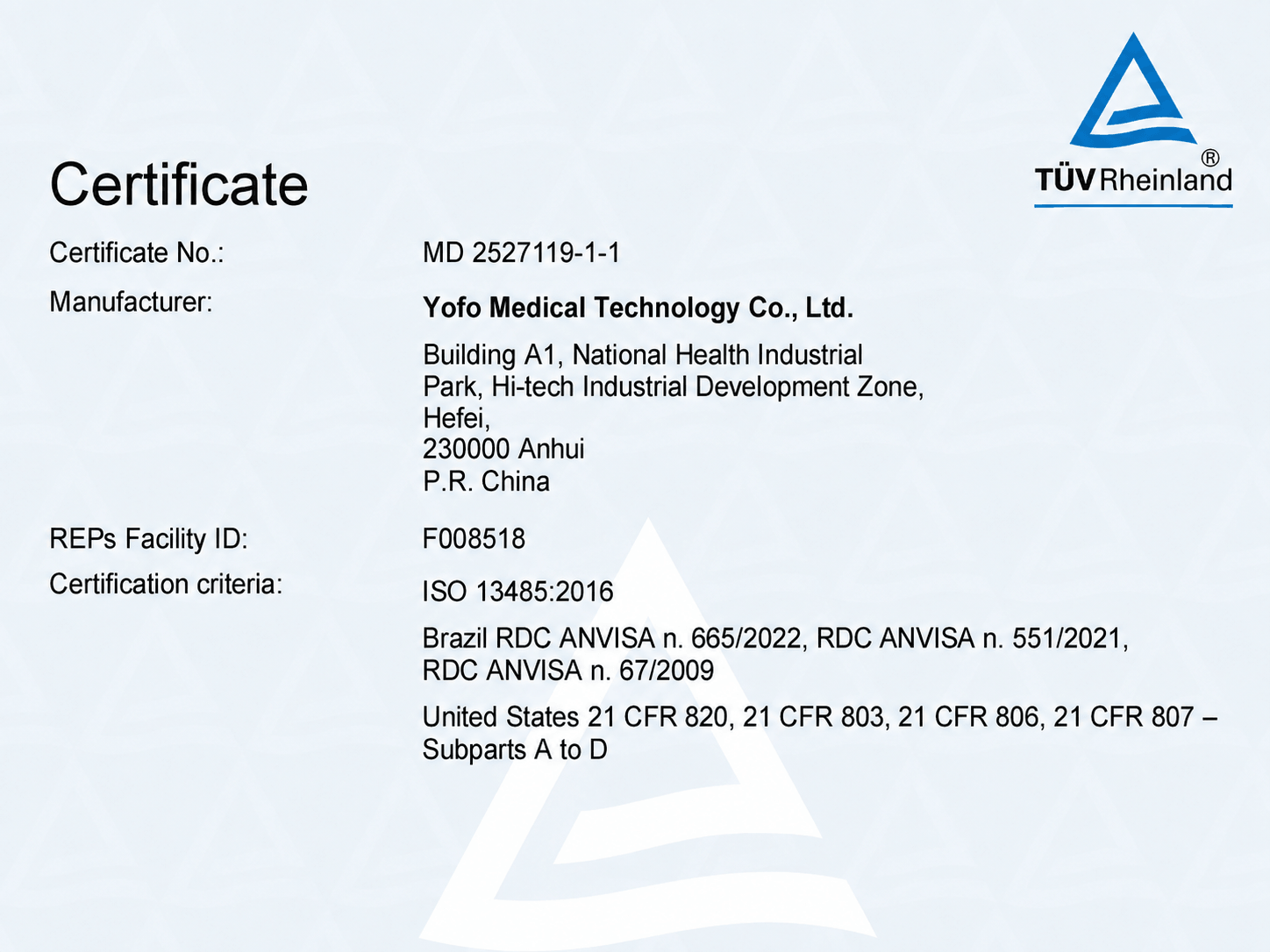 YOFO MDSAP certificate